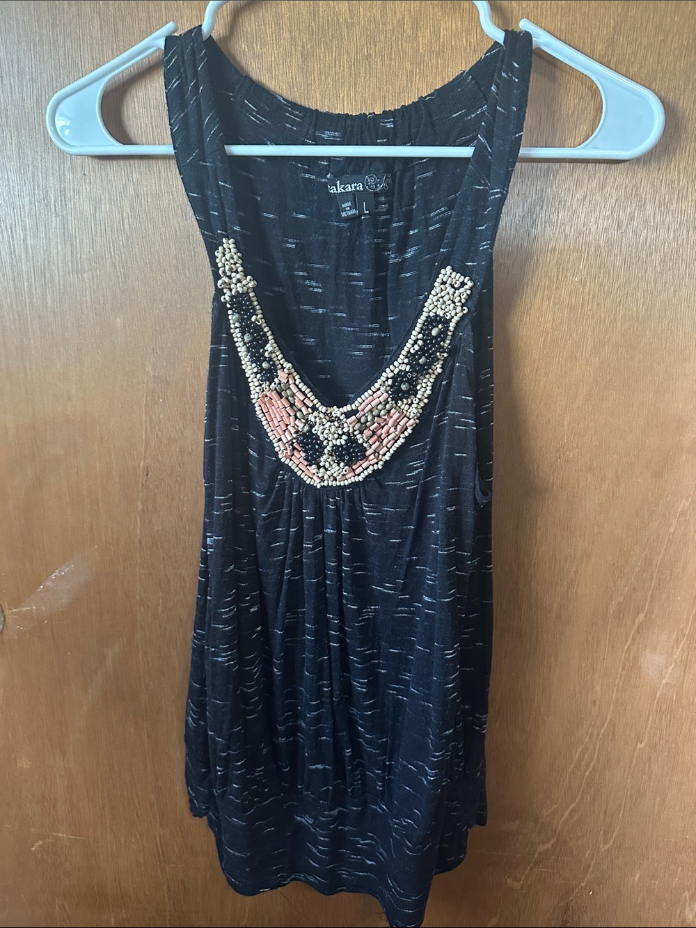 Takara Black Beaded Bib Camisole with Coral & Cream Accents
